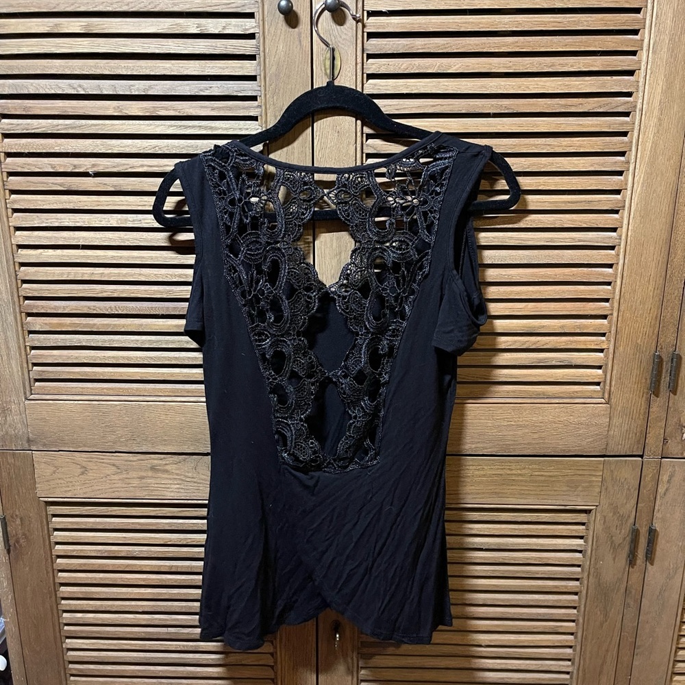 VENUS Black Sleeveless Blouse with Backless Cut Out Design